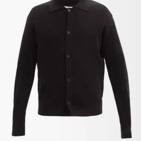 Le17Septembre spread collar button down shirt in black cotton blend rib - Picture 1 of 7